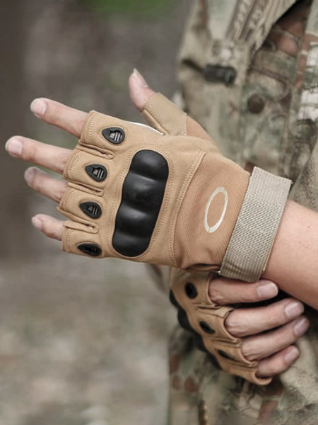 دستکش موتورسواری نیم انگشتی مدل خاکی